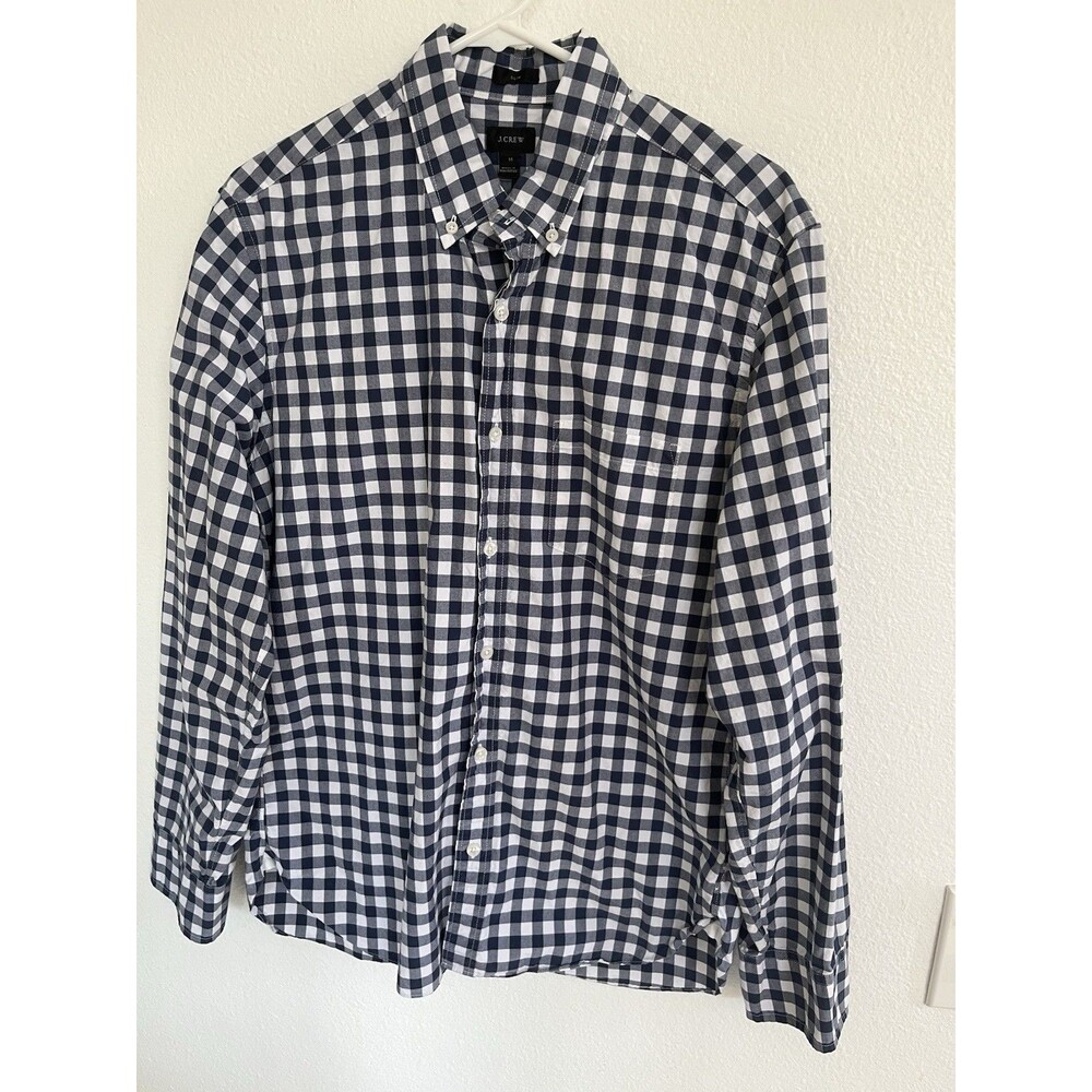 J. Crew Mens Button Down Long Sleeve Blue White Plaid Slim Shirt Size M Preppy